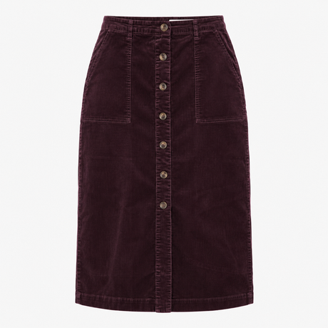 Skirt Midi Corduroy Button Front Plum