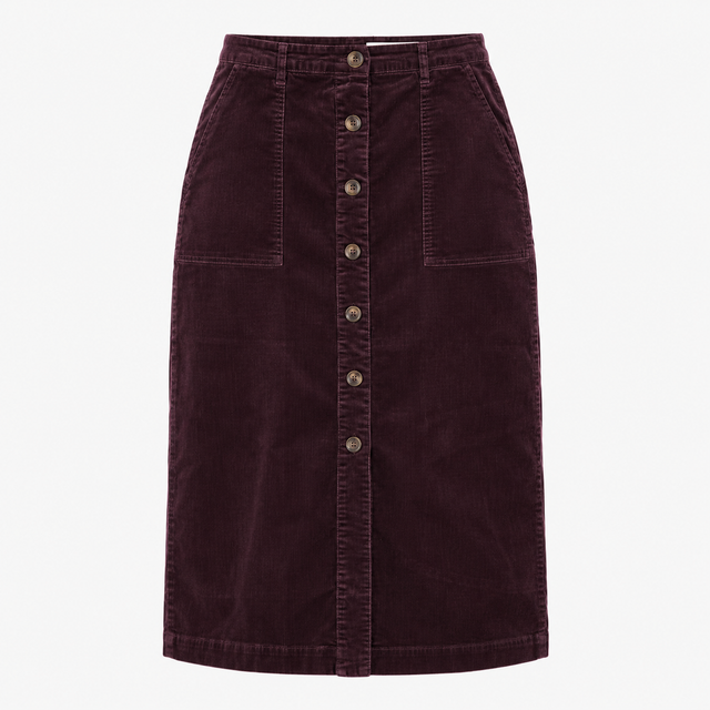 Skirt Midi Corduroy Button Front Plum