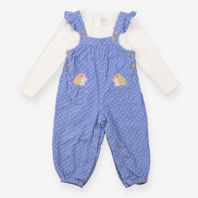 Blue Polka Dot Hedgehog Dungarees + Long Sleeve