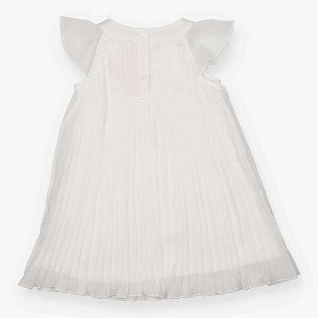 white pleated chiffon dress with bow