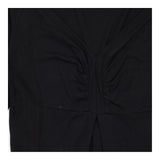 Midi Dress in Black Jersey with Ruched V-Neck
