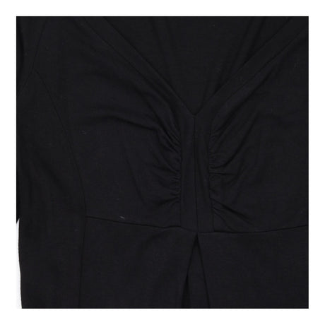Midi Dress in Black Jersey with Ruched V-Neck