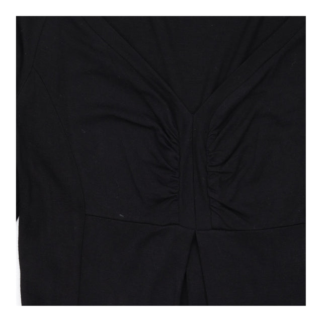 Midi Dress in Black Jersey with Ruched V-Neck