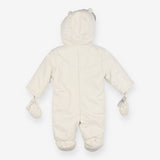 Pramsuit cream 6 buttons grey fur hood 