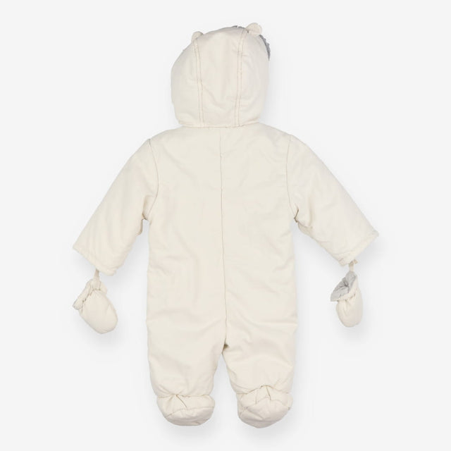 Pramsuit cream 6 buttons grey fur hood 
