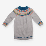 Grey Knit Dress with Blue Details