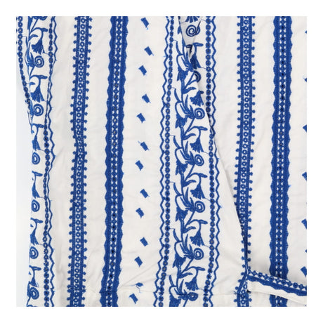 White and blue embroidered tie waist midi dress