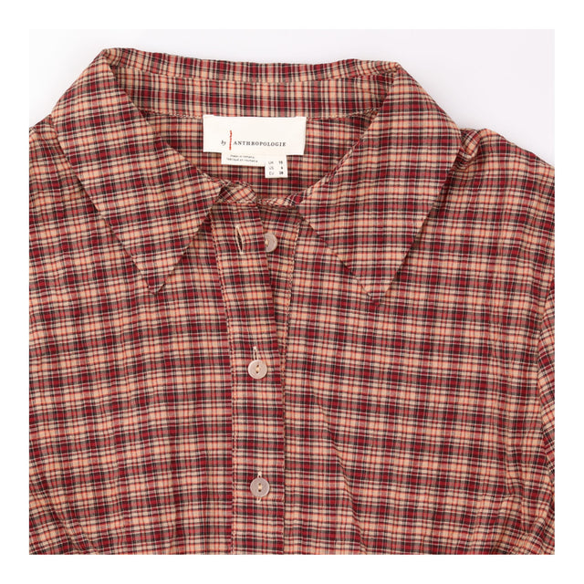 Burgundy Plaid Smocked Waist Peplem
