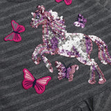 Dress long sleeve grey with sequin unicorn