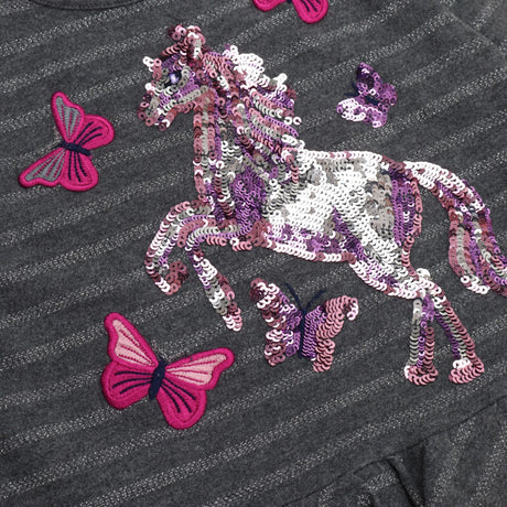 Dress long sleeve grey with sequin unicorn