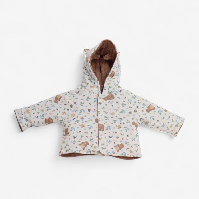 Jacket Reversible Tan Ribbed and Honey bears