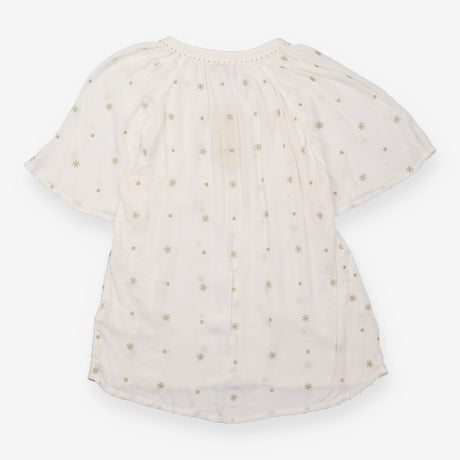 Blouse Ivory Metallic Gold Star Embroidered V-Neck