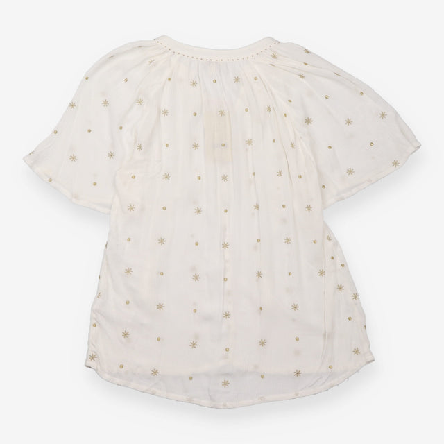 Blouse Ivory Metallic Gold Star Embroidered V-Neck