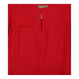 Bright Red Linen Short Sleeve Keyhole Neck Belted 