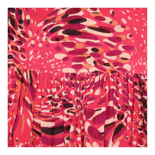 Maxi Dress Pink Abstract Print Tiered Long Sleeve