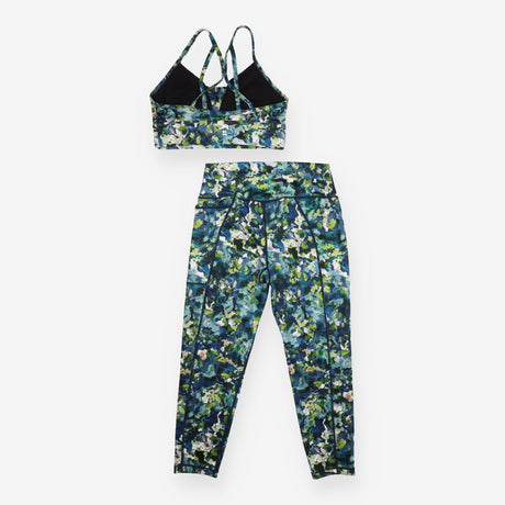Activewear Set Blue Green Floral 7/8 Leggings and 