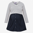 Navy Striped Maternity Nursing Dress With Button F