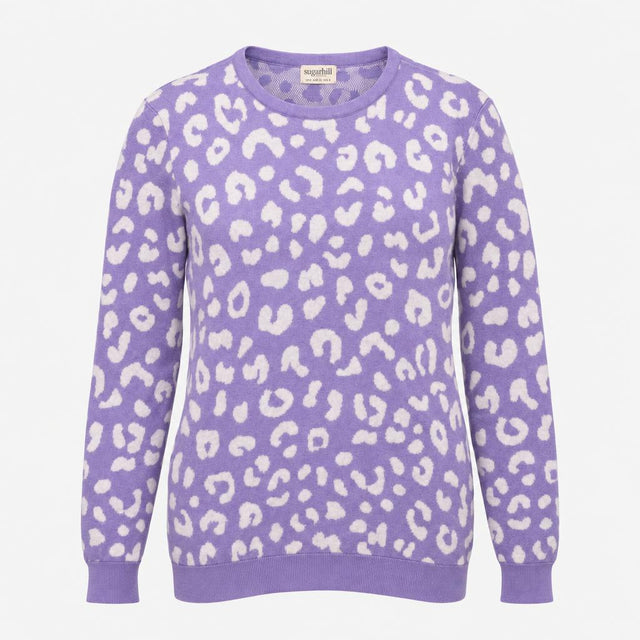 Jumper Animal Spot Print Crew Neck Cotton Lilac