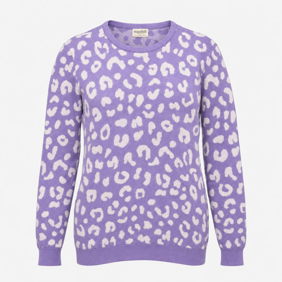 Jumper Animal Spot Print Crew Neck Cotton Lilac
