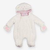 Pramsuit white bunny with floral lining 