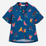 Shirt Blue Parrot Print Short Sleeve