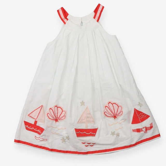 Dress White with Pink Sail Boats and Shells