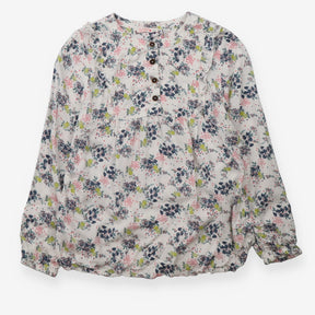 White blouse with navy and yellow floral