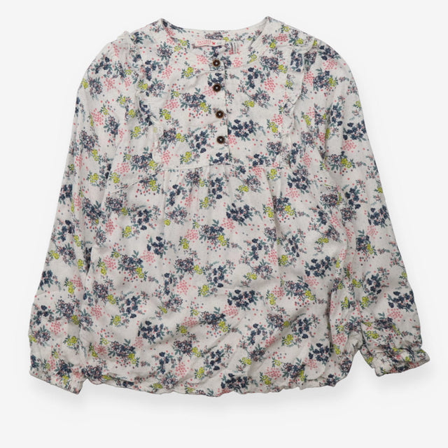White blouse with navy and yellow floral