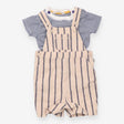 Cream and Blue Striped Dungarees and T-shirt 