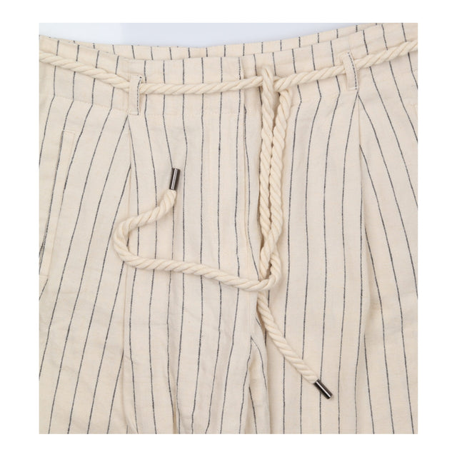Trousers Pinstripe Linen Blend Belted Straight Leg