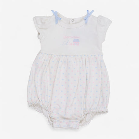 Shortie Romper White Blue & Pink Spots