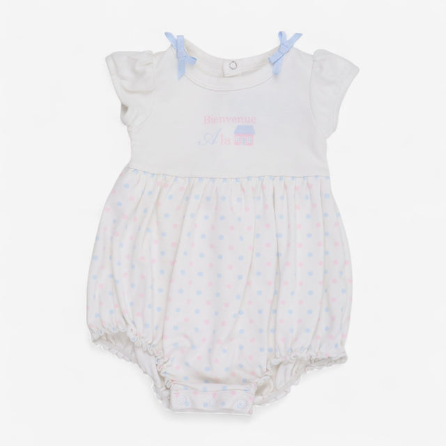 Shortie Romper White Blue & Pink Spots