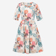 Multicolour Coral Botanical Print Belted Half Slee