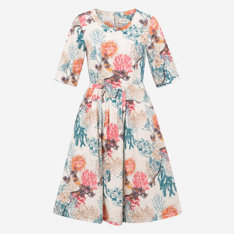 Multicolour Coral Botanical Print Belted Half Slee