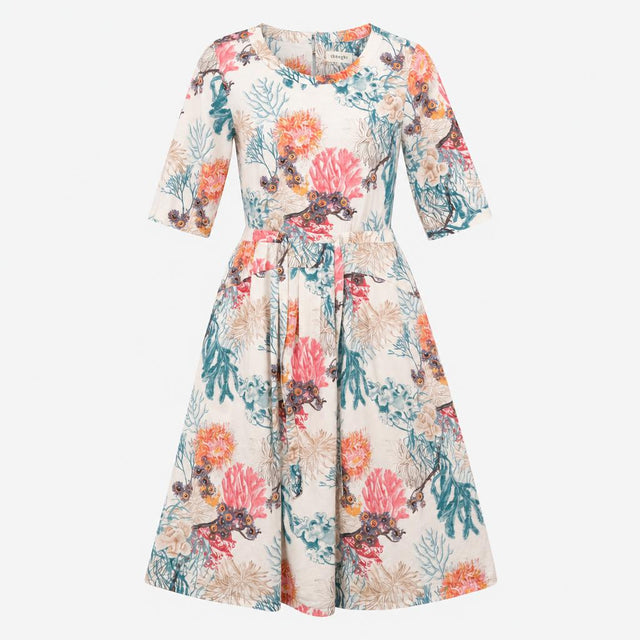 Multicolour Coral Botanical Print Belted Half Slee