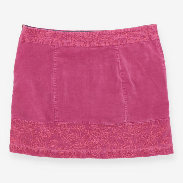 Pink Velour Mini Skirt – Floral Embroidered Edges