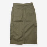Midi Skirt Utility Cargo Cotton Stretch Khaki Gree