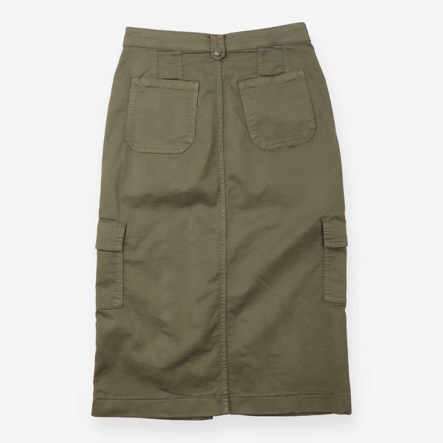 Midi Skirt Utility Cargo Cotton Stretch Khaki Gree
