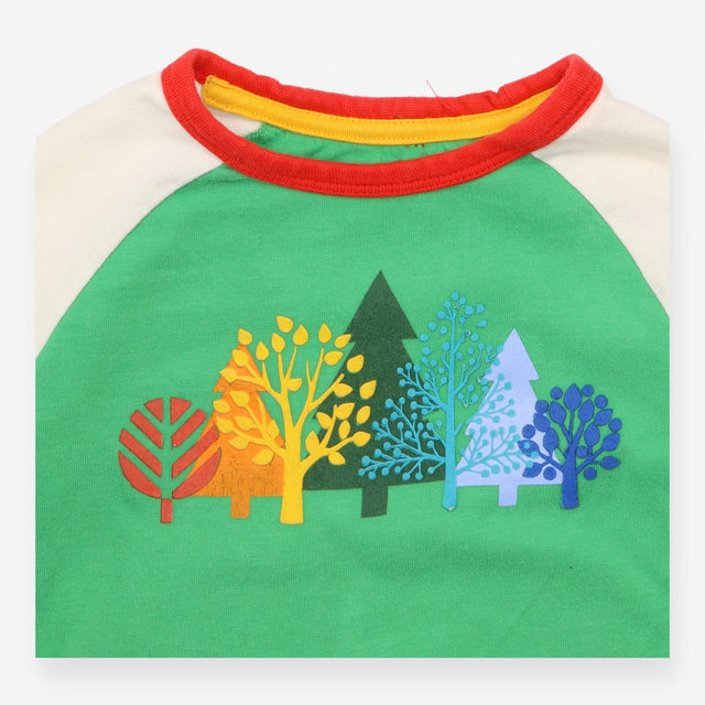 Tee LS green white sleeves trees