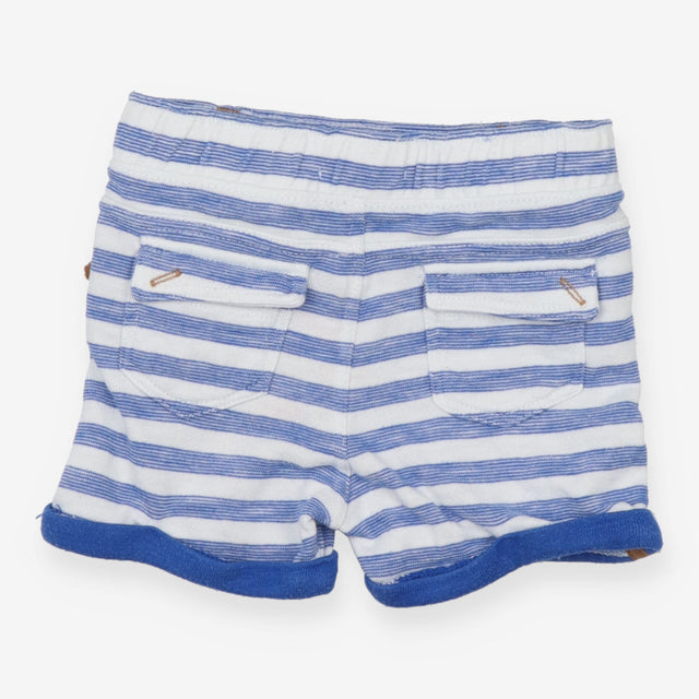 Blue and white stripe shorts with brown tie string
