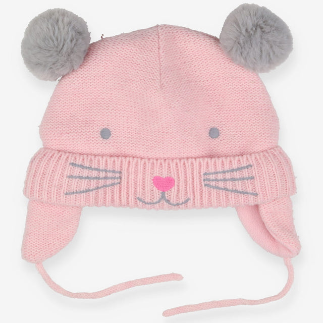 Hat knitted pink mouse