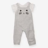 Dungarees Knitted Grey Panda Face and Bodysuit