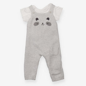 Dungarees Knitted Grey Panda Face and Bodysuit