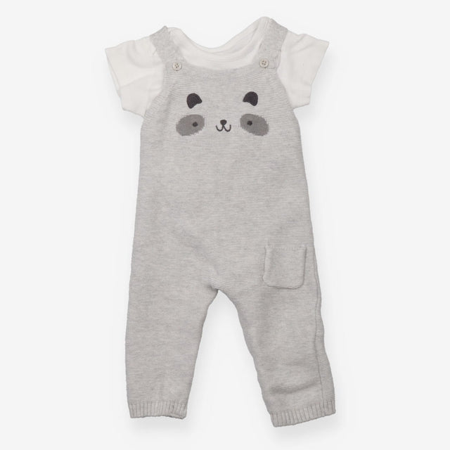 Dungarees Knitted Grey Panda Face and Bodysuit