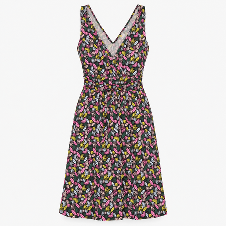 Jersey Crossover Midi Dress Botanical Print Sleeve