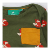 Sleeping Fox Green T-shirt with Yellow Pocket