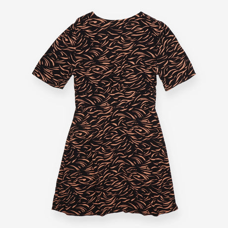 Animal Print Button Front Midi Dress Black Brown