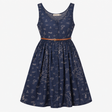 Sleeveless Shirt Dress Map Print Cotton Midi