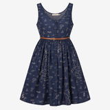 Sleeveless Shirt Dress Map Print Cotton Midi