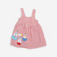 Red & white striped pinafore dress with applique s